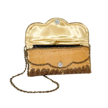 Handmade Cotton Beaded Clutch Bag with Chain Strap